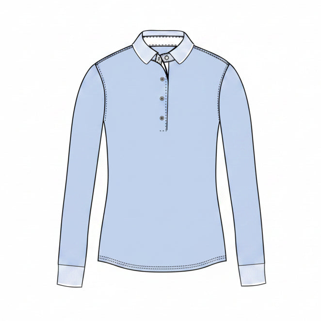 Scarlett Long Sleeve Polo with Crowley Collar and Cuffs - Wolf Blue