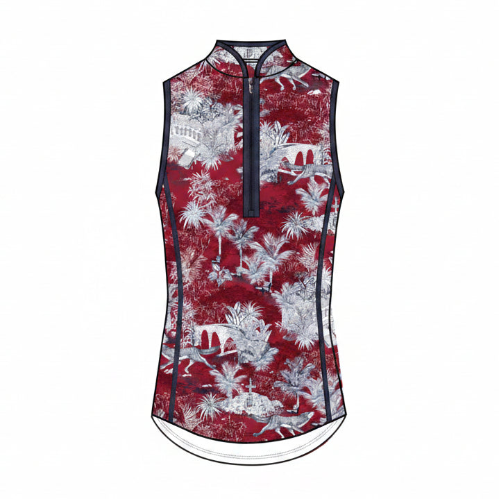 Savannah Nights Sleeveless Vesta Mock Neck Top - Cherry