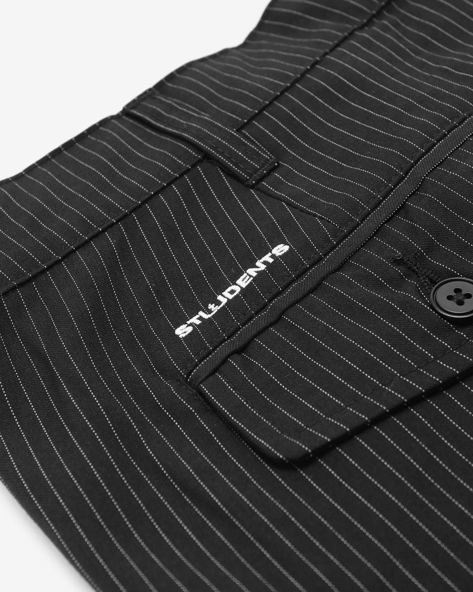 Heritage Pinstripe Pleated Pant - Black