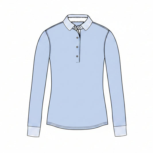 Scarlett Long Sleeve Polo with Crowley Collar and Cuffs - Wolf Blue