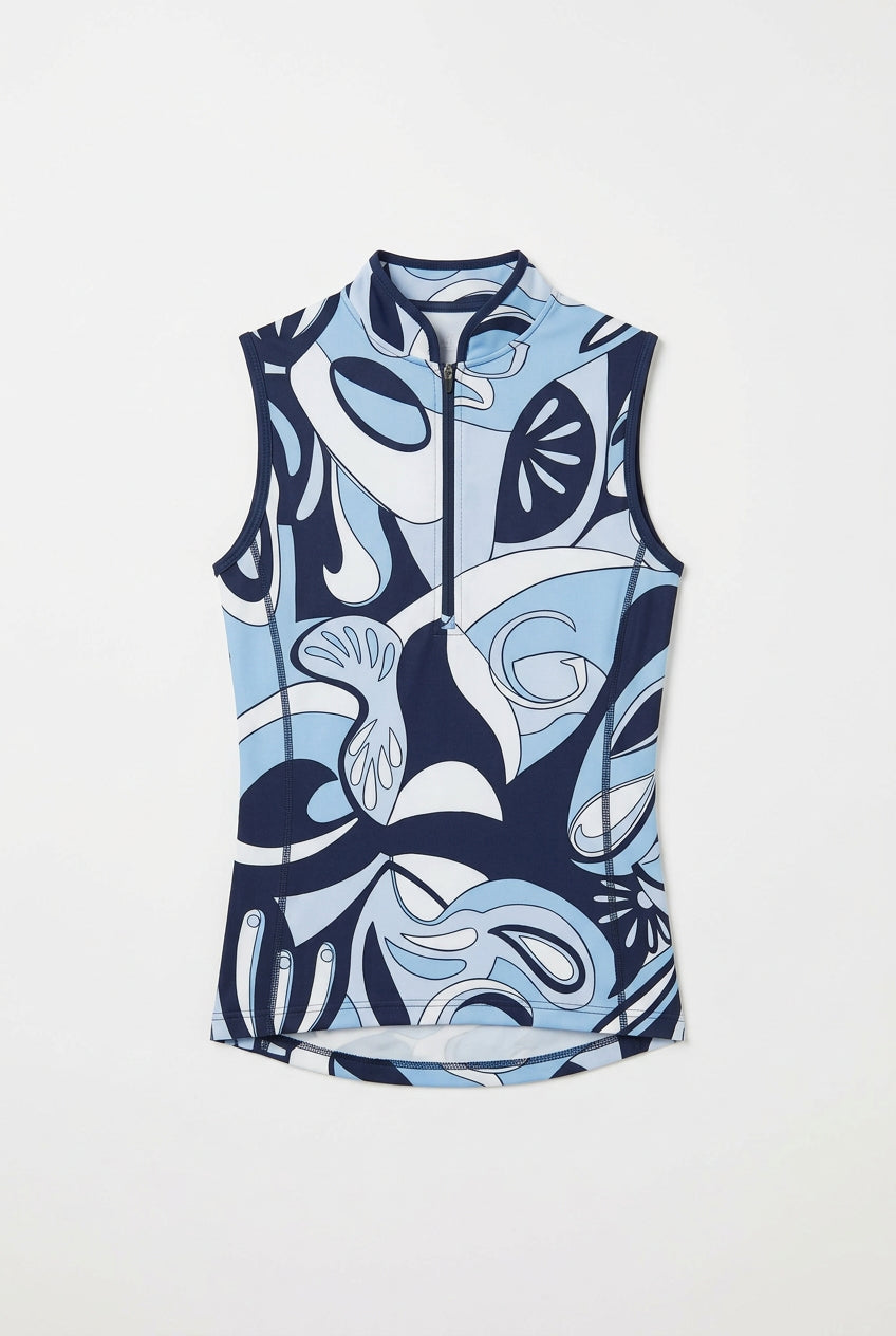 Cosmic Sleeveless Vesta Mock Neck Top - Maltese Blue