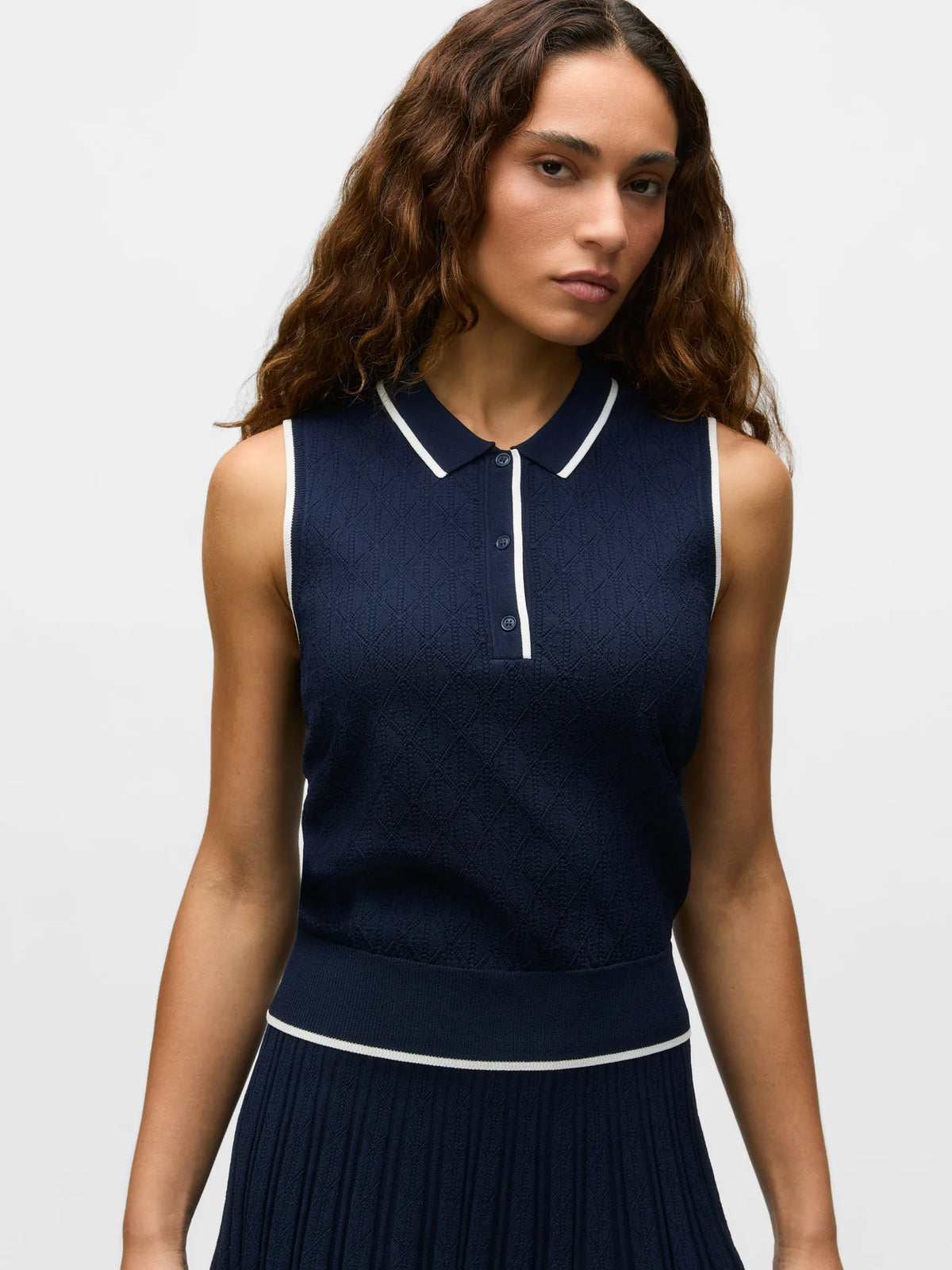 Pointelle Sleeveless Polo - Maltese Blue