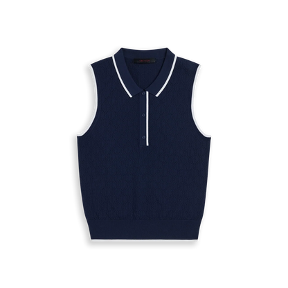 Pointelle Sleeveless Polo - Maltese Blue
