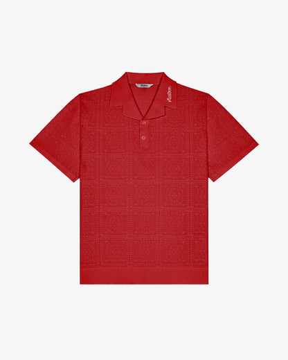 Resort Crochet Polo - Crimson Red