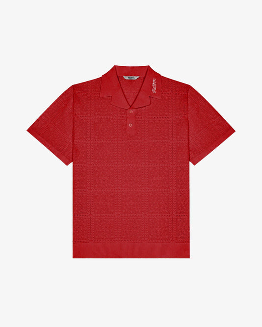 Resort Crochet Polo - Crimson Red