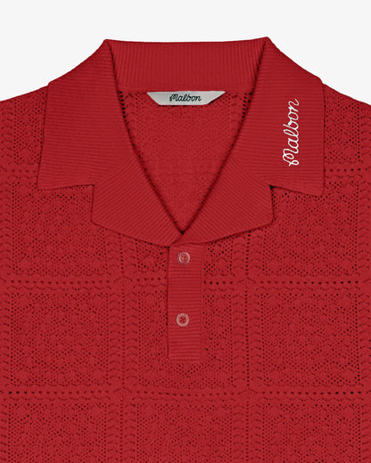 Resort Crochet Polo - Crimson Red
