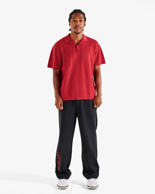 Resort Crochet Polo - Crimson Red