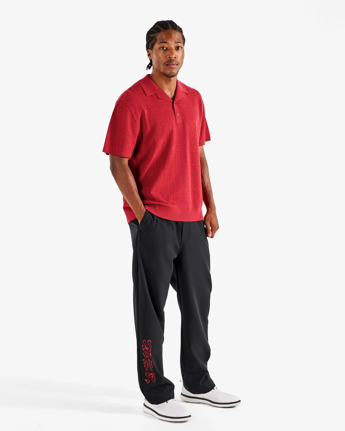 Resort Crochet Polo - Crimson Red