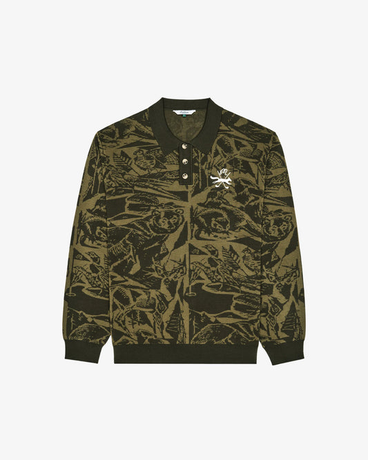 Scouting Sweater - Wildlife Print Olive