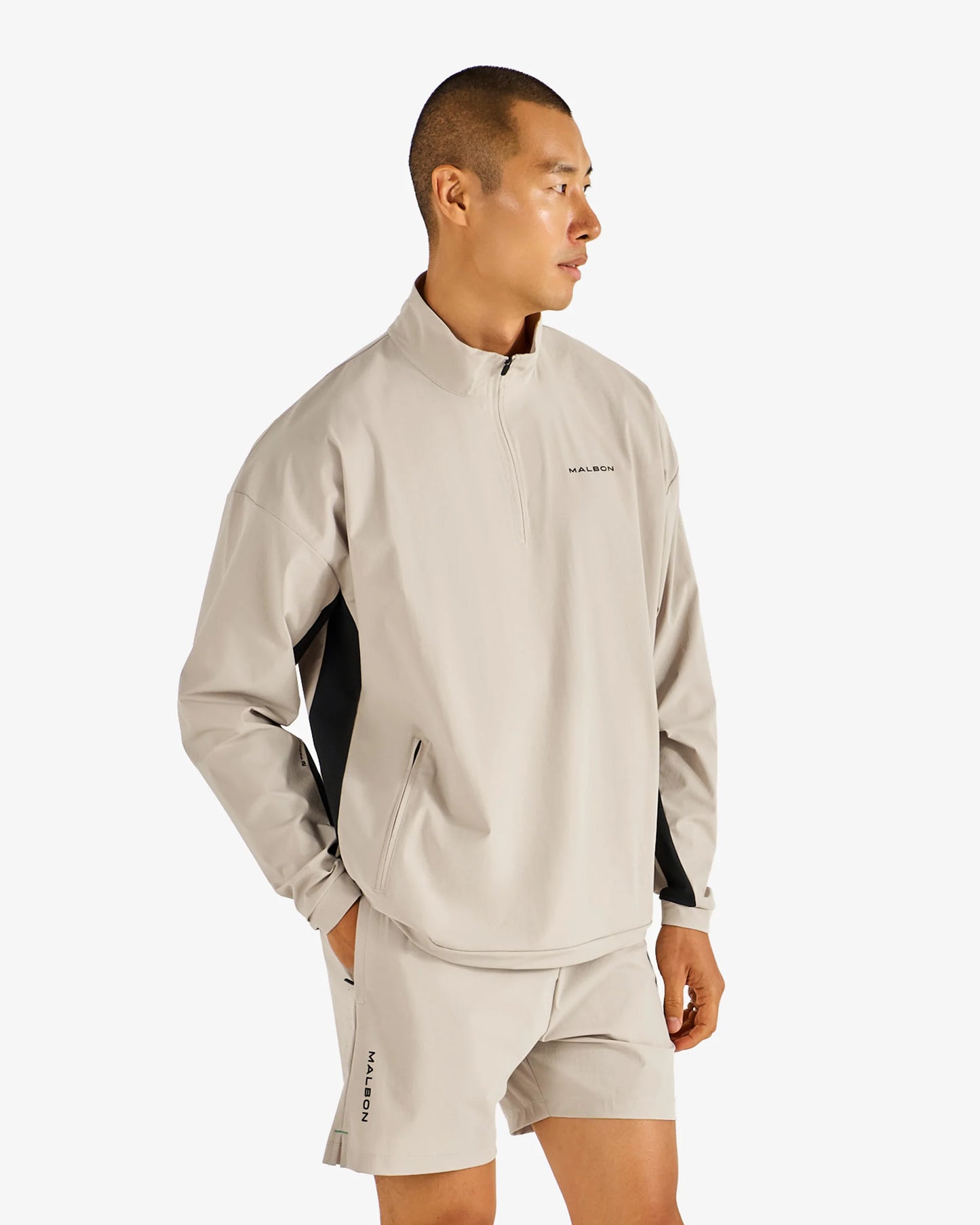 Performance Quarter Zip Shell Pullover - Tan
