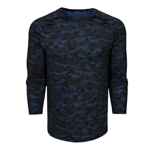 Wolfpack Camo Kennebec LS Sport Tee - Maltese Blue