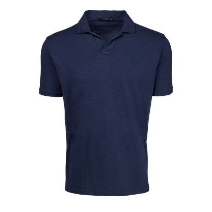 Alpha Slub Johnny Collar Polo - Maltese Blue