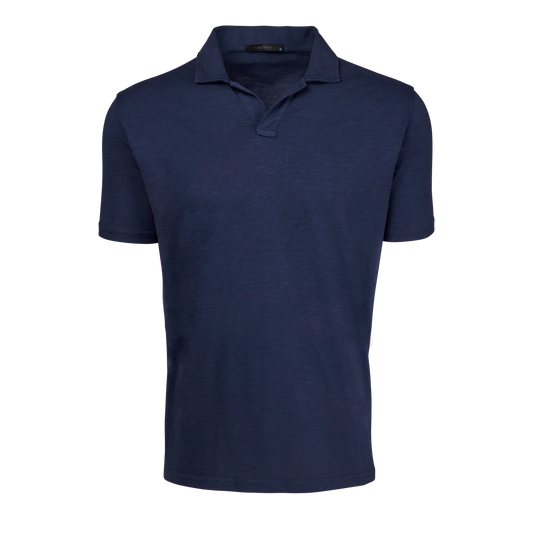 Alpha Slub Johnny Collar Polo - Maltese Blue