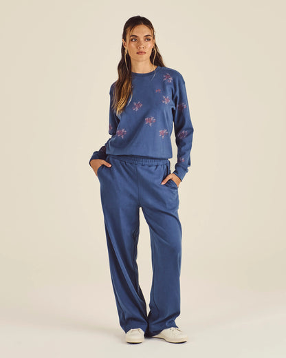 Adeline Embroidered Crewneck - Vintage Indigo