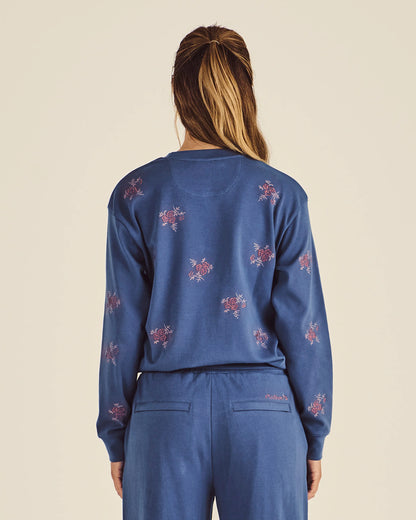 Adeline Embroidered Crewneck - Vintage Indigo