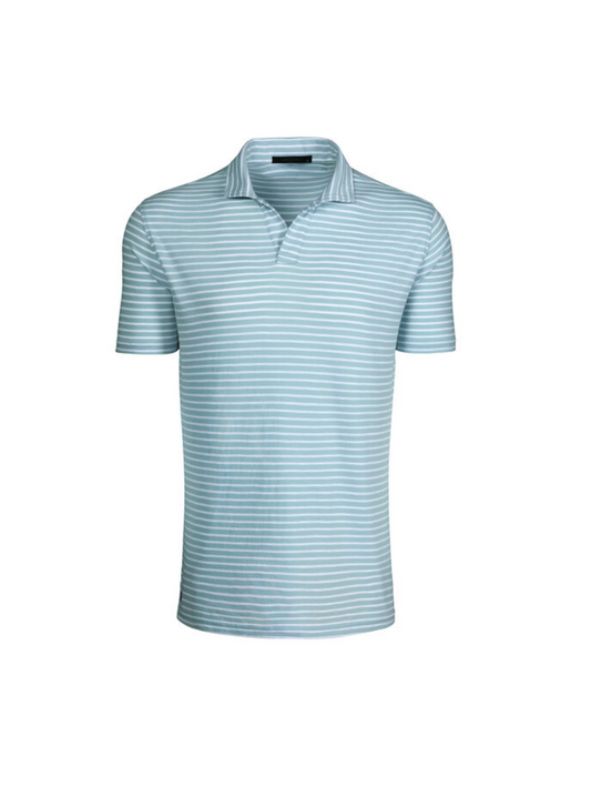 Alpha Slub Johnny Collar Striped Polo - Olympus / Arctic