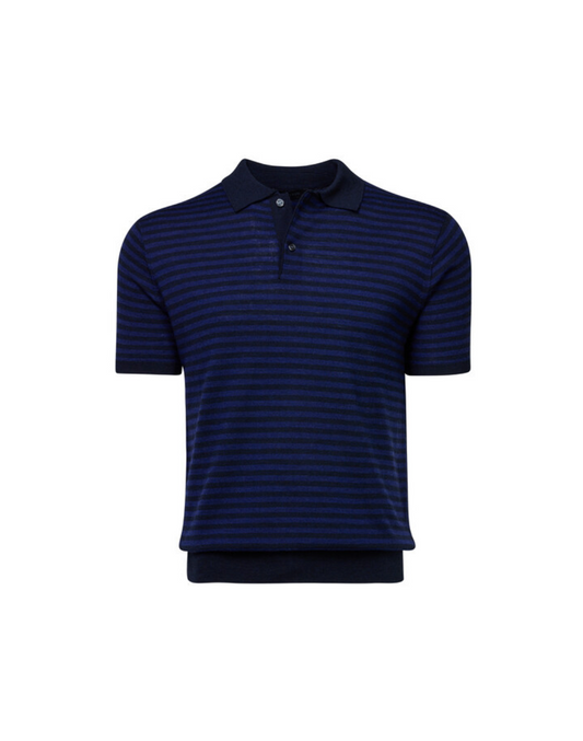 Saratoga Striped Sweater Polo - Maltese Blue
