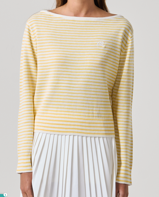 Valerie Striped Sweater - White / Lemon Drop Stripe