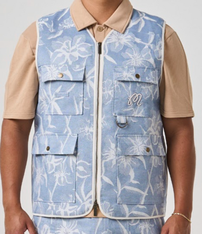 Florin Vest - Blue Floral Jacquard
