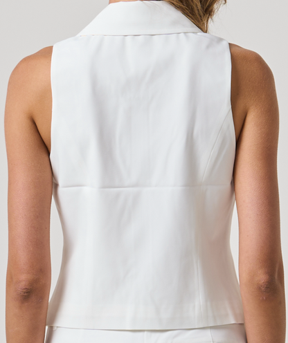 Gemma Zip Sleeveless Polo - White