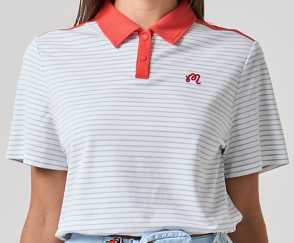 Juniper Striped Polo - White / Niagara Mist Stripe