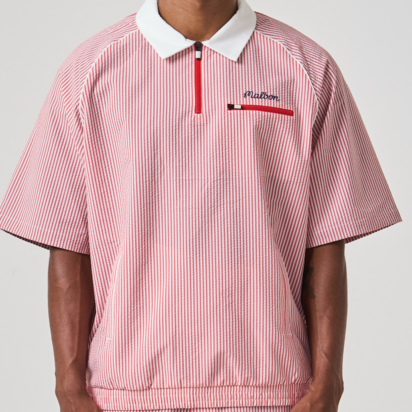 Marina Short Sleeve Windshirt - Red Seersucker