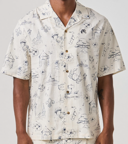 Promenade Camp Collar Shirt - Antique White Promenade