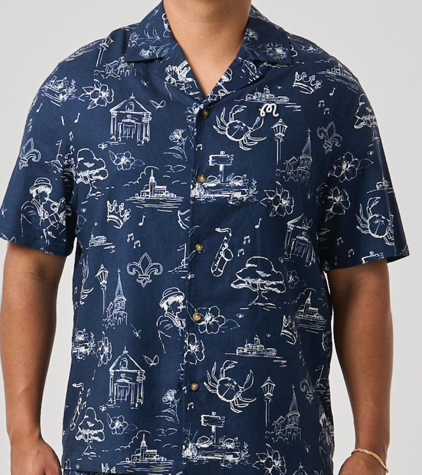 Promenade Camp Collar Shirt - Navy Promenade
