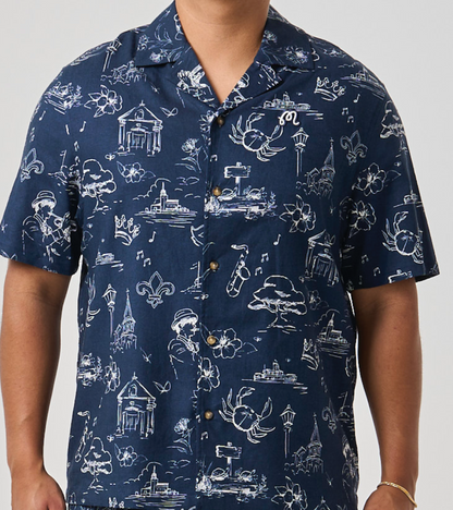 Promenade Camp Collar Shirt - Navy Promenade