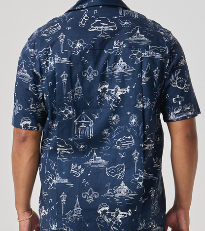 Promenade Camp Collar Shirt - Navy Promenade