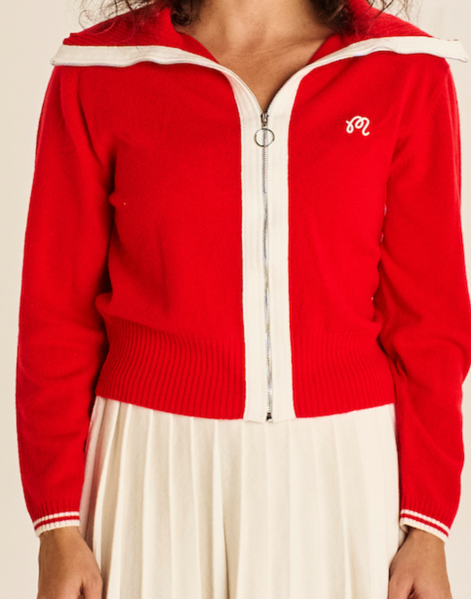 Miki Zip Sweater - Red / Ivory