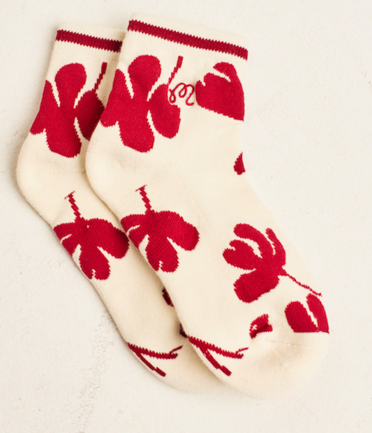 Capri Floral Ankle Sock - Red Azalea