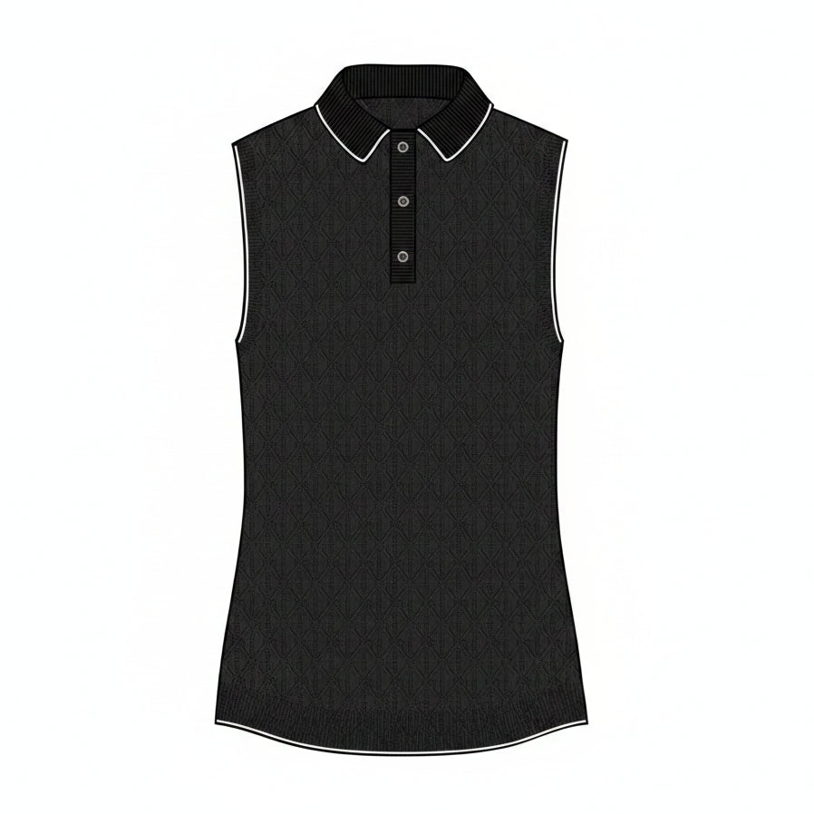 Pointelle Sleeveless Polo - Shepherd