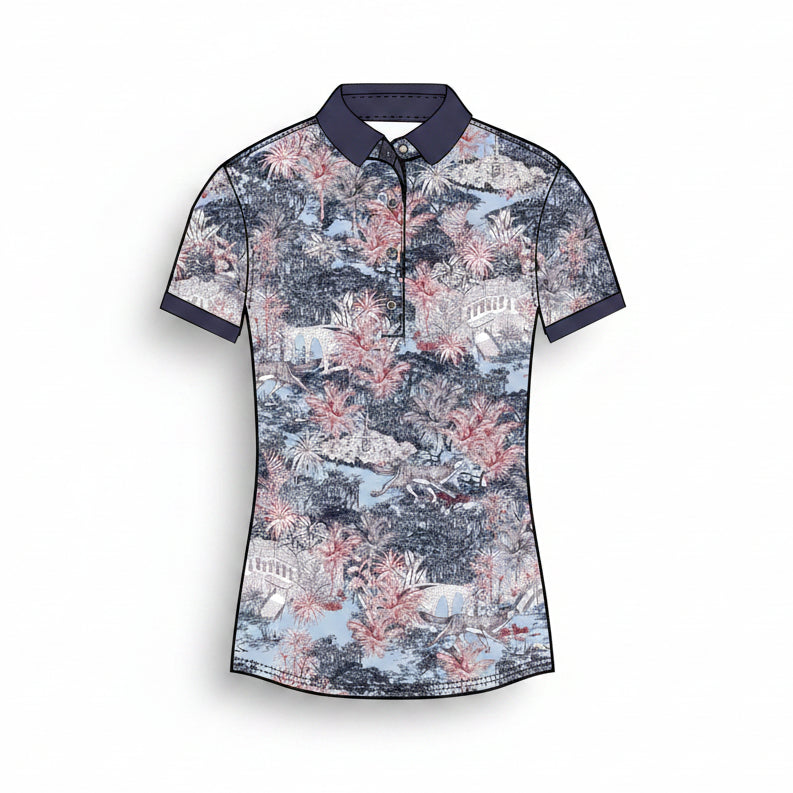 Savannah Nights Scarlett Polo W/ Crowley Collar And Cuffs - Maltese Blue