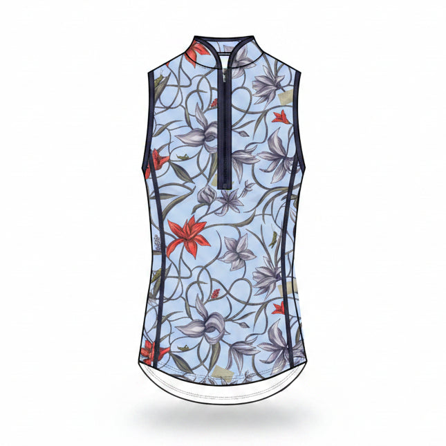 Wicked Bloom Sleeveless Vesta Mock Neck Top - Wolf Blue