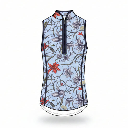 Wicked Bloom Sleeveless Vesta Mock Neck Top - Wolf Blue